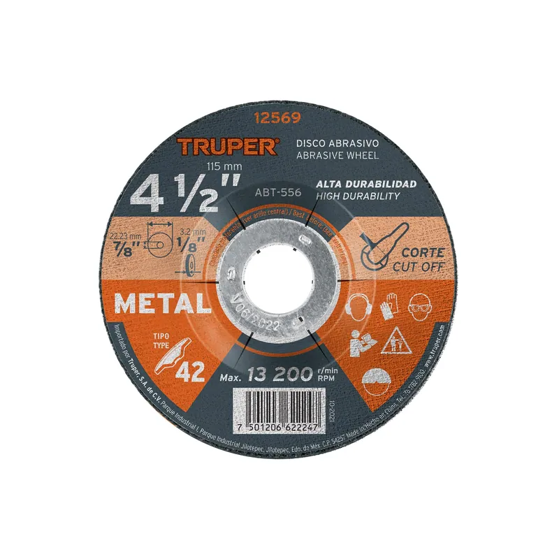 Disco abrasivo corte de metal 4-1/2" tipo 42 Truper