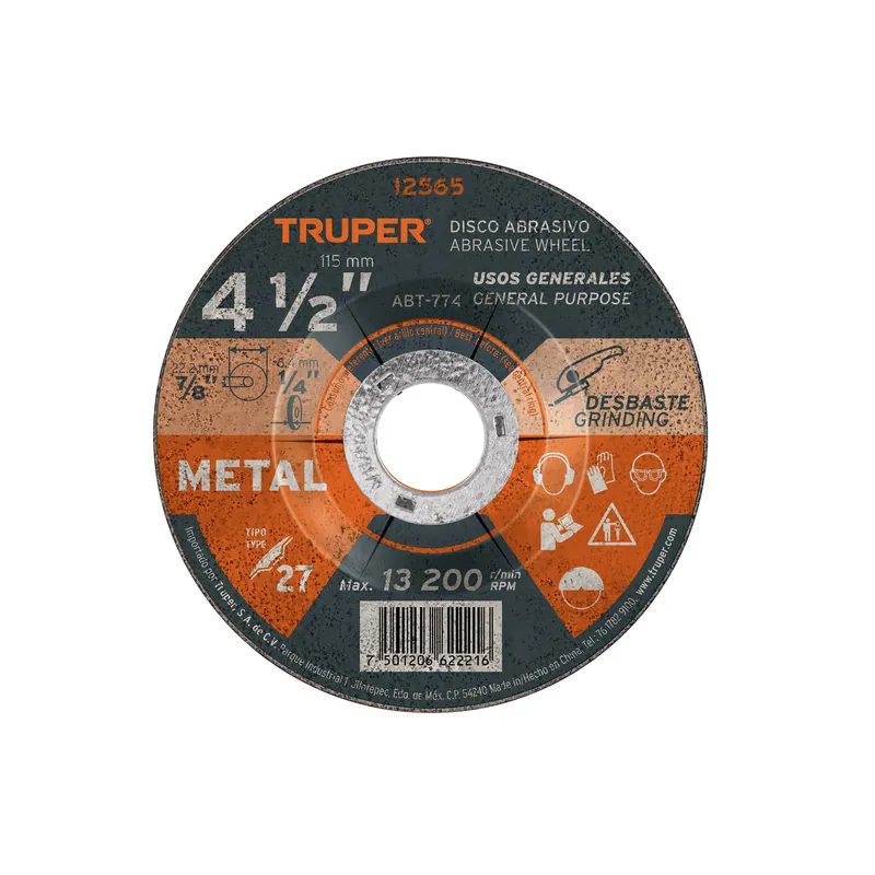Disco abrasivo desbaste de metal 4-1/2" tipo 27 x 6.4 mm Truper