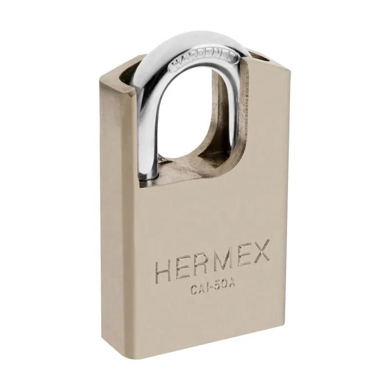 Candado de acero, máxima seguridad, 50 mm, con coraza, llave anti-ganzúa (disco), Hermex