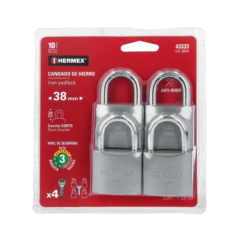 Candado de hierro 38mm 4 llaves