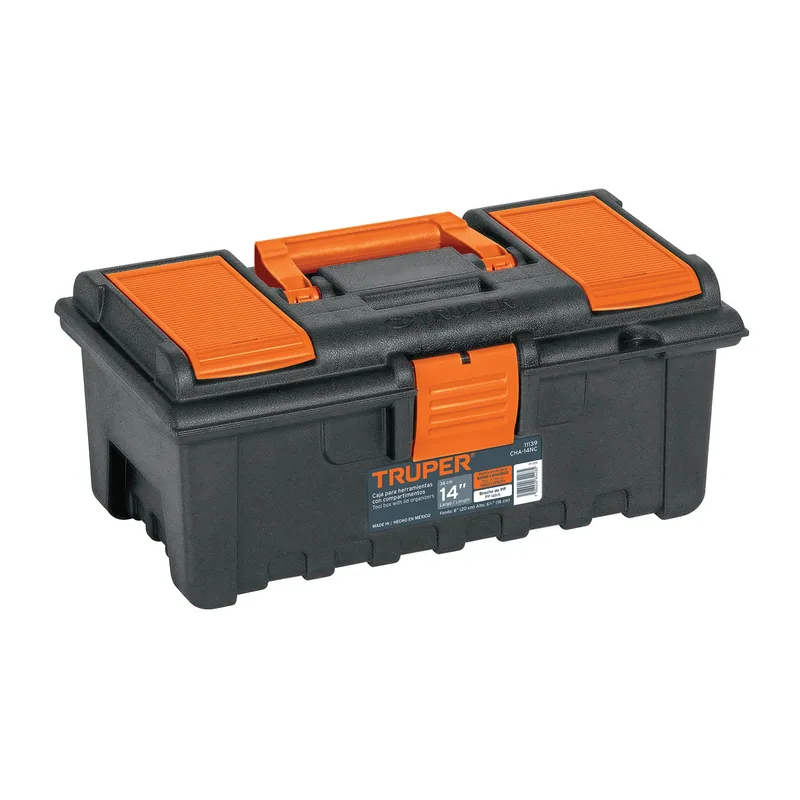 Caja para herramienta amplia 14" con compartimentos, Truper (naranja)