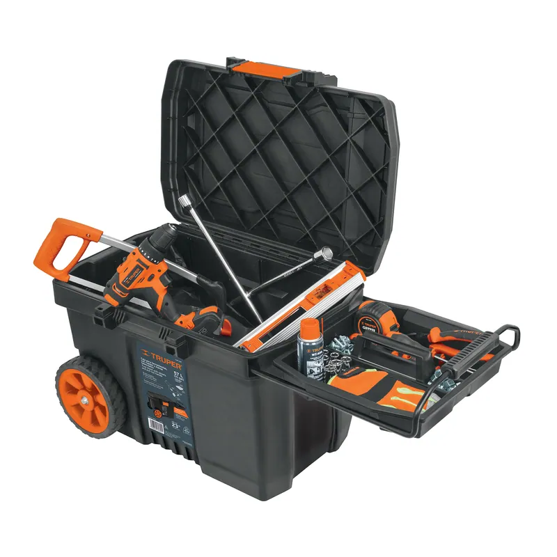 Caja para herramienta 23" con ruedas y mango telescopico, Truper (negra)