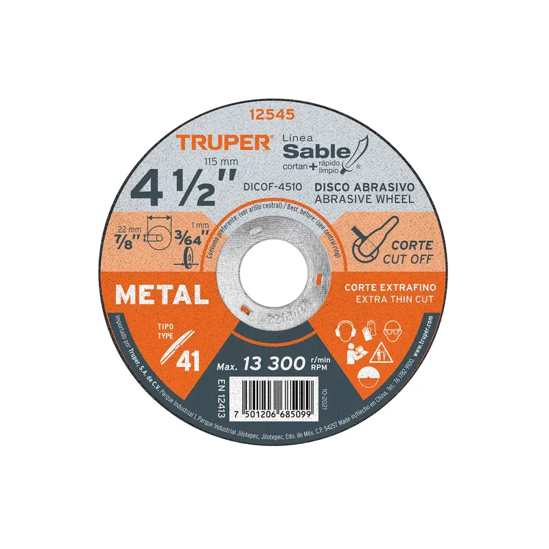 Disco corte extrafino metal 4-1/2" 1mm