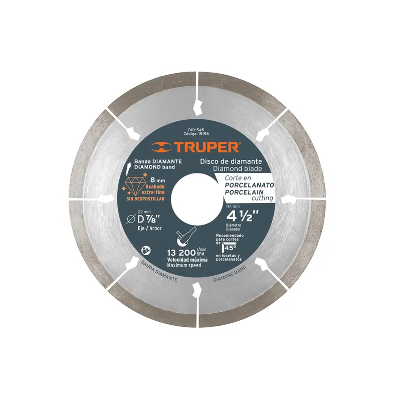 Disco de diamante 4-1/2" x 1.3 mm corte de porcelanato Truper