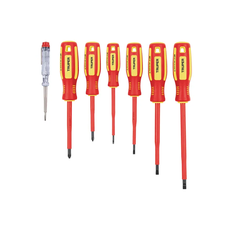 Juego de 6 desarmadores dieléctricos 1000V + 1 probador de corriente