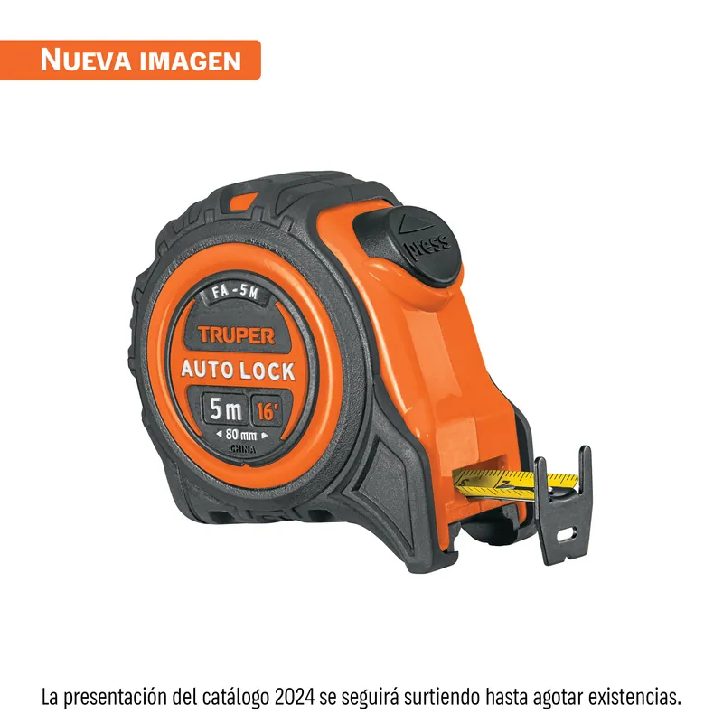 Flexometro Truper Auto-Lock contra impactos 5 m, cinta 19 mm