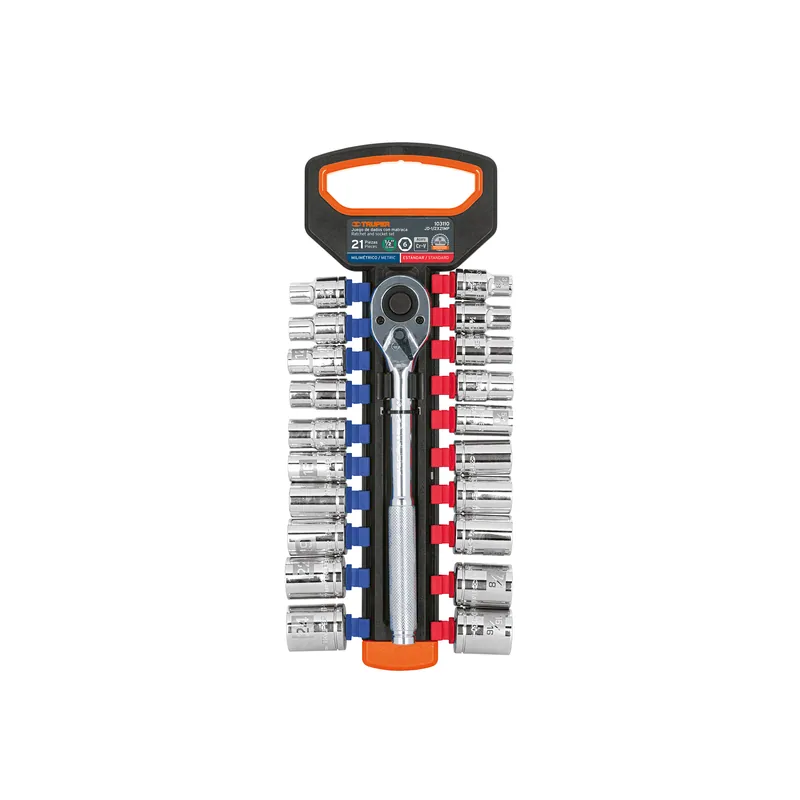Juego de dados mm y std con matraca, cuadro 1/2", 21 piezas