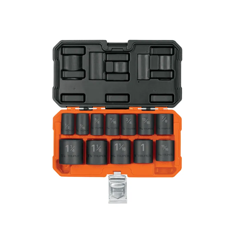 Juego de 12 dados de impacto cuadro 1/2", 6 puntas estandar, Truper