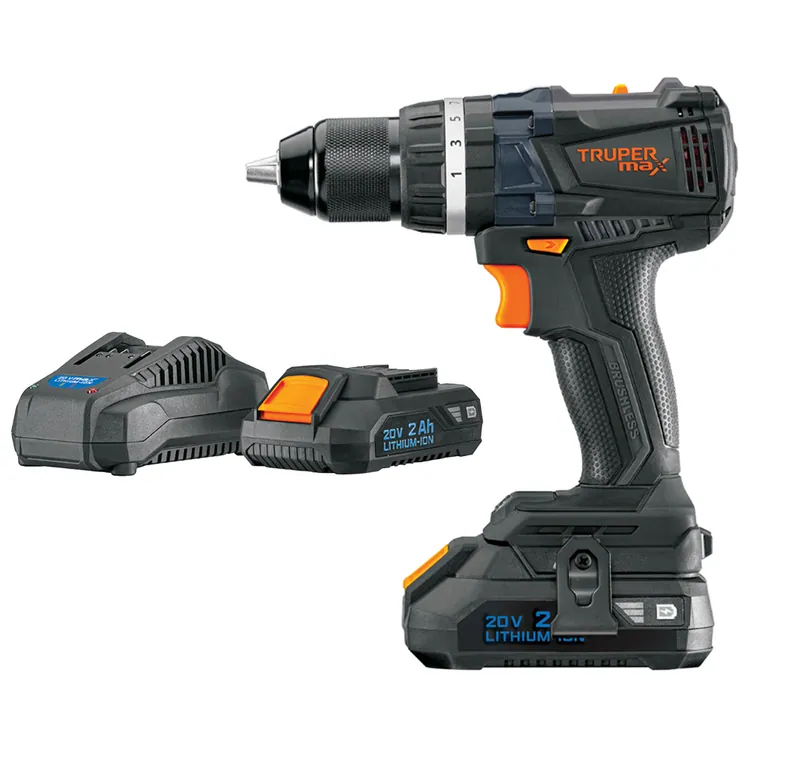 Rotomartillo/taladro percutor inalámbrico 1/2", 20V, 2 baterías 2Ah, sin carbones (brushless), Truper MAX