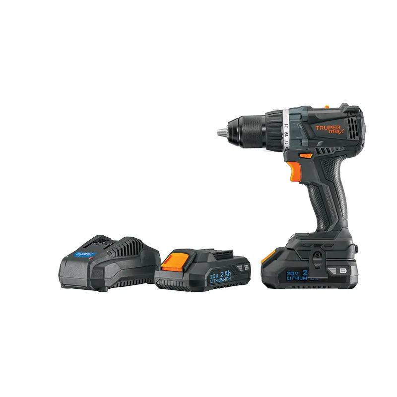 Taladro atornillador inalámbrico 1/2", 20V, 2 baterías 2Ah + maleta, sin carbones (brushless), Truper MAX