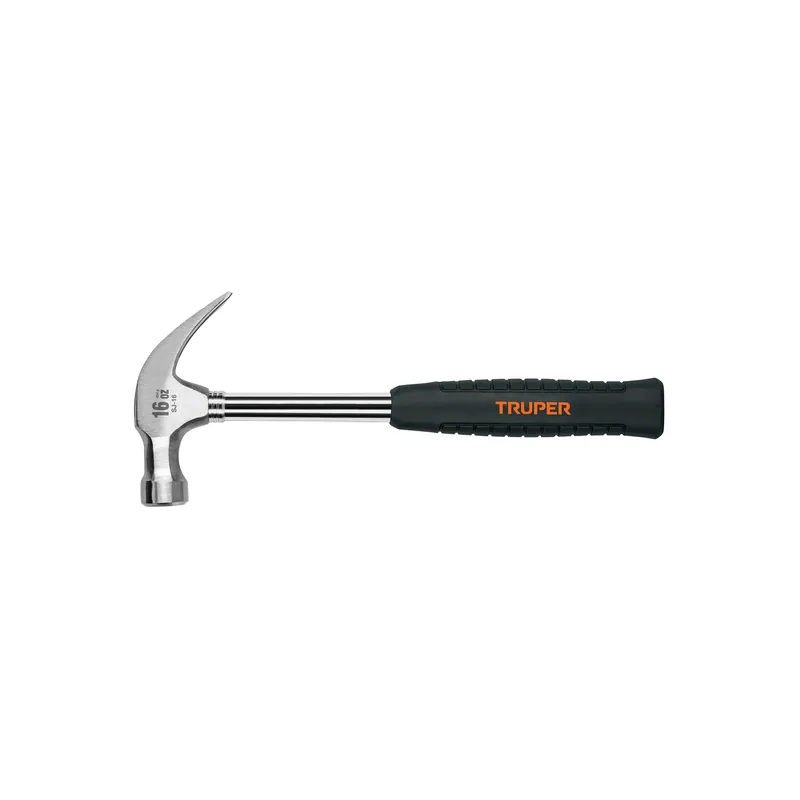 Martillo pulido uña curva 16 oz, mango tubular con neopreno (TPR antivibracion, alojamiento imantado)