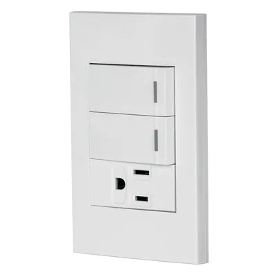 Placa armada 2 interruptores,1 contacto,1mod,Española,blanco